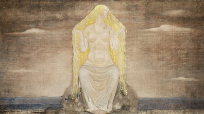 "Freja" (1905) por John Bauer. Na representação de John Bauer, Freja aparece como uma figura que une beleza, mistério e poder. Deusa do amor, da magia e da guerra, ela encarna um feminino que não precisa escolher entre desejo e força, pois encontra justamente nessa integração a sua potência
