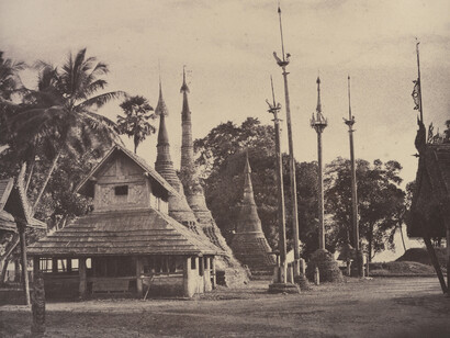 Linnaeus Tripe, Rangoon: Henzas on the East Side of the Shwe Dagon Pagoda, November 1855, Image © The Metropolitan Museum of Art