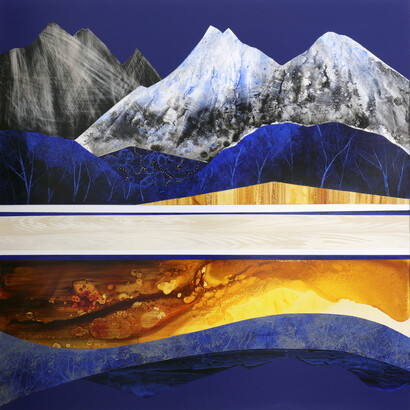 Sarah Winkler, Magma Chamber, acrylic on wood panel, 40x40 inches. Courtesy the artist and Foster/White Gallery