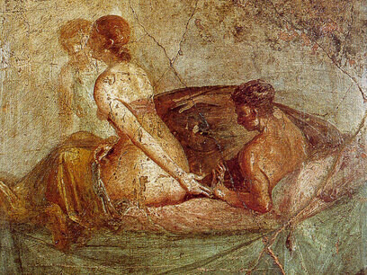 Scena erotica dipinta a Pompei, I sec. d.C. (dettaglio)