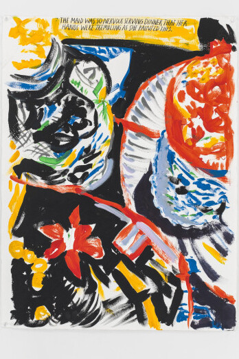 Raymond Pettibon, No Title (The maid was…), 2013, Ink and acrylic on paper, Paper: 30 x 22 5/8 inches (76.2 x 57.5 cm), Courtesy David Zwirner, New York/London