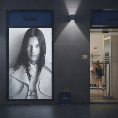 Zara, 2017, oil on canvas mounted on panel, 72 x 62 3/4 inches