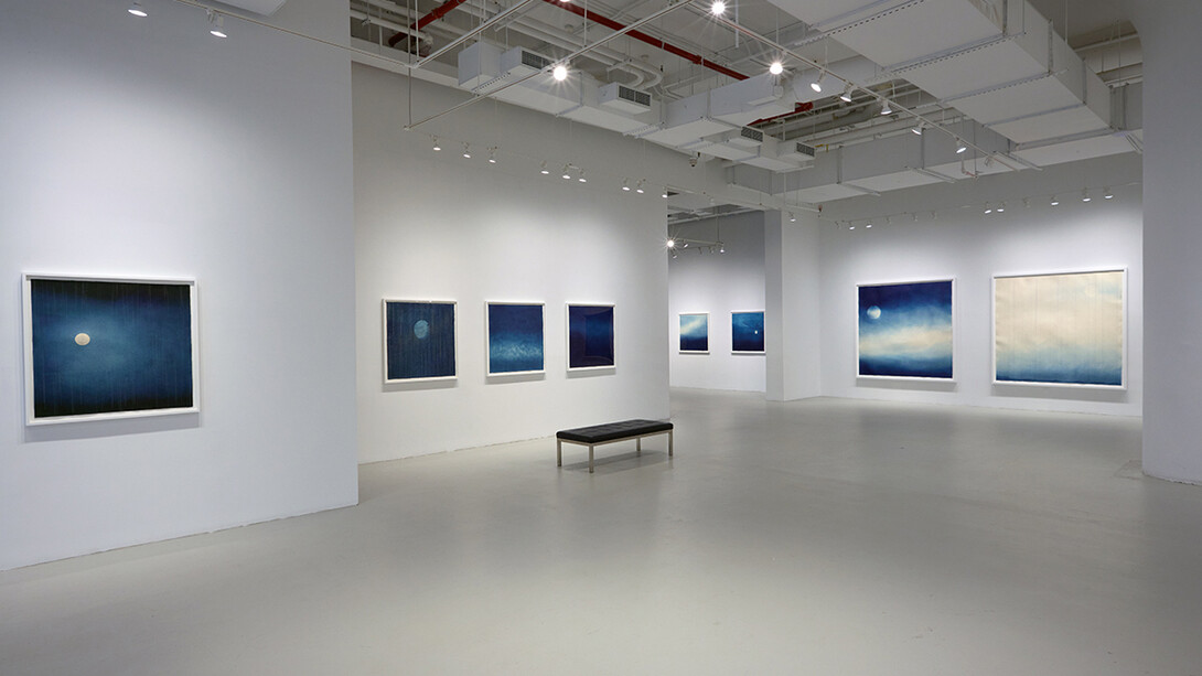 Miya Ando, Rain drawings, exhibition view. Courtesy of Sundaram Tagore Gallery