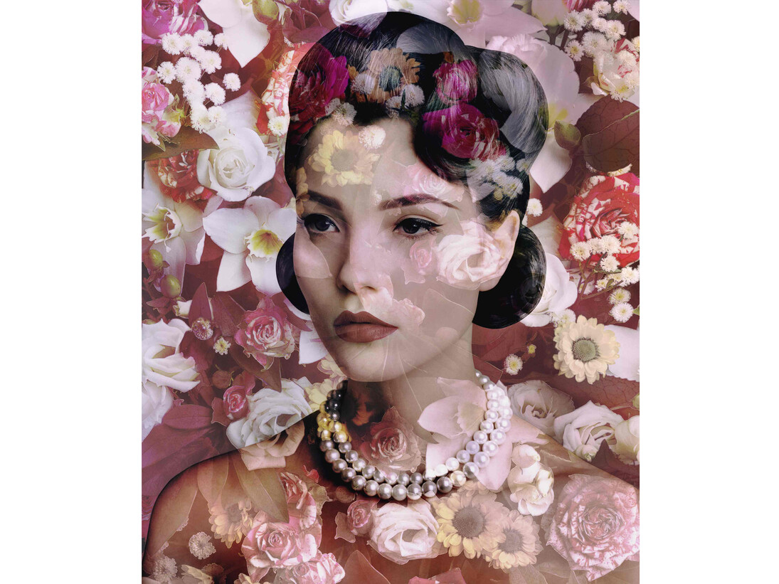 Valérie Belin, Amazon Lily (with Garden Roses), 2010, Pigment print, 64.1 x 51 in / 162.8 x 129.5 cm, Edition of 3, 2 AP's. Courtesy Edwynn Houk Gallery, New York
