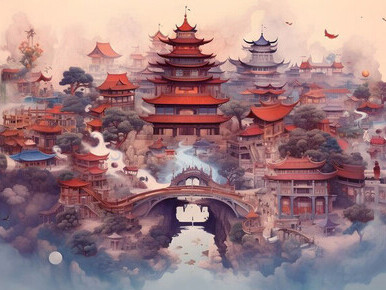Dive into the vivid portrayal of traditional ancient Chinese cultural landscapes through captivating illustrations, unveiling the timeless wisdom of Taoism and its connection to the concept of synchronicity