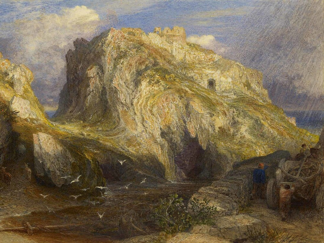 Samuel Palmer (1805‒1881), Tintagel Castle: Approaching Rain, c. 1848‒1849, Watercolour and bodycolour, gum arabic, graphite and black chalk, 30 x 44.4 cm © Ashmolean Museum, University of Oxford