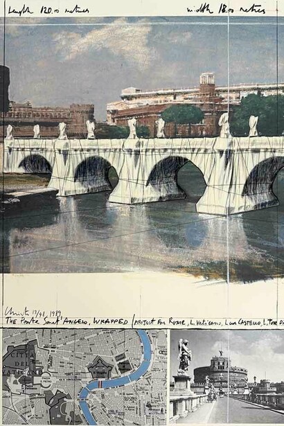 Christo and Jeanne-Claude, Ponte Sant’Angelo, wrapped/Project for Rome. Courtesy of Turner Carroll