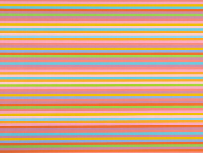 Bridget Riley, About Yellow, 2014-2013, Oil on linen, 64 1/8 x 109 7/8 inches (163 x 279 cm) © Bridget Riley 2014. All rights reserved. Courtesy David Zwirner, London