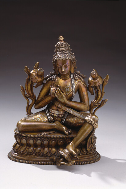 Bodhisattva with meditation belt
Copper-alloy with silver and gold inlay, Tibet, 2nd half of the 13th century, Collection of the Newark Museum  