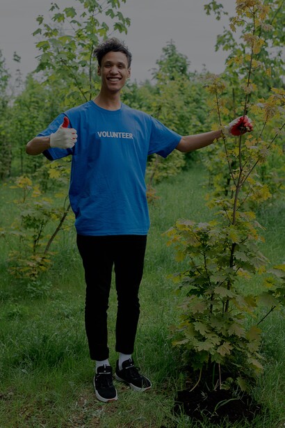 Voluntário planta uma árvore