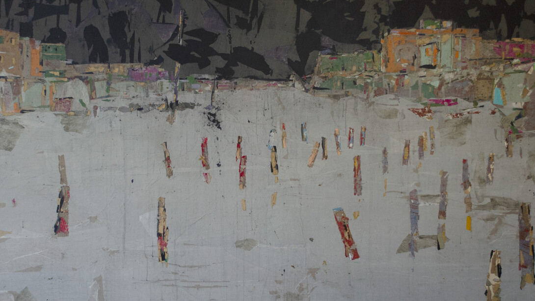 Tammam Azzam Untitled, 2019
Paper collage on canvas 63 x 94 inches
Credits:
Courtesy of the artist and Haines Gallery