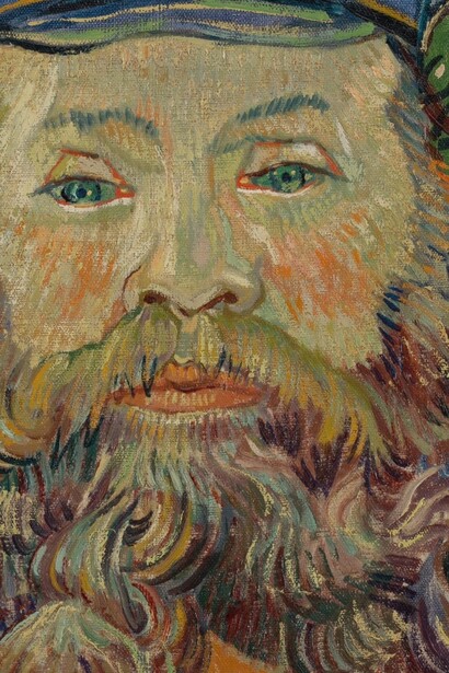 Vincent Van Gogh. "Portrait of the Postman Joseph Roulin" (detail). Oil on Canvas, 1888