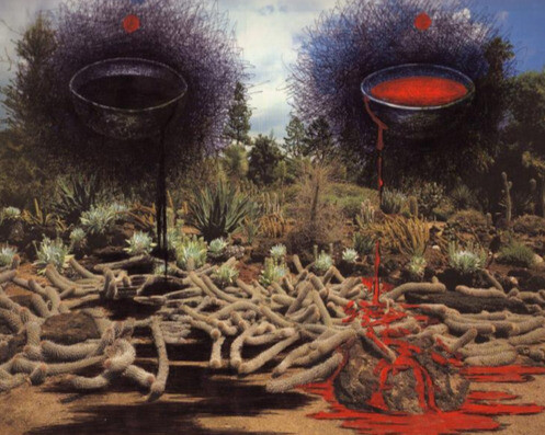 The Dead Garden' (from the series Flowers), Dmitri Prigov, Ink and Acrylic on Reproduction, Image courtesy of the Prigov Foundation (Cologne)