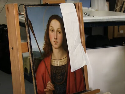 Il San Sebastiano di Raffaello durante il restauro