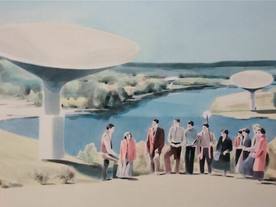 Adam Dix, The Sermon, 2013, Ink and oil on paper, 21 x 29 in / 53 x 74 cm