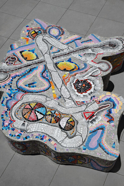 Kerstin Brätsch, Fossil psychics (Stucco marmo), exhibition view. Courtesy of Aspen Art Museum