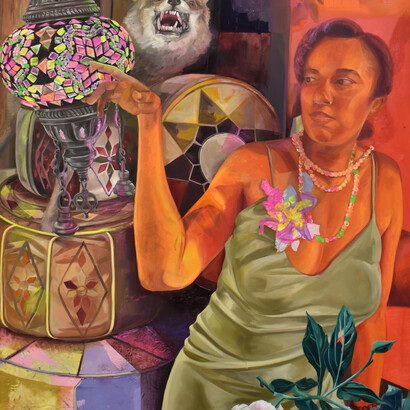 Daphne Arthur, Knowledge In Swallowed Spaces/Conocimiento Dentro De Lo Profundo (detail), 2023. Oil on canvas, 30 x 24 in Courtesy of the artist and Anat Ebgi, Los Angeles / New York