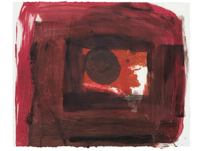 Howard Hodgkin, For Alan VI, 2014, Hand-painted carborundum relief, Paper and Image 74.0 x 91.0 cm
Edition of 7, courtesy the artist and Alan Cristea Gallery, London