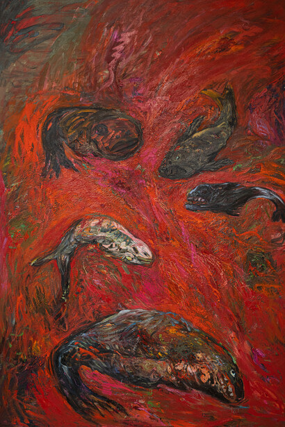 Miriam Beerman, The Plagues (River of Blood) 1986, 98in x 63in
