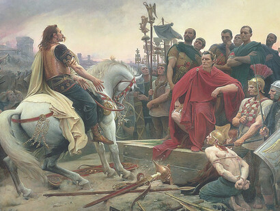 Vercingetorix throws down his arms at the feet of Julius Caesar, painting by Lionel Royer. Musée Crozatier, Le Puy-en-Velay, France, by Lionel Royer (1899) / musée Crozatier