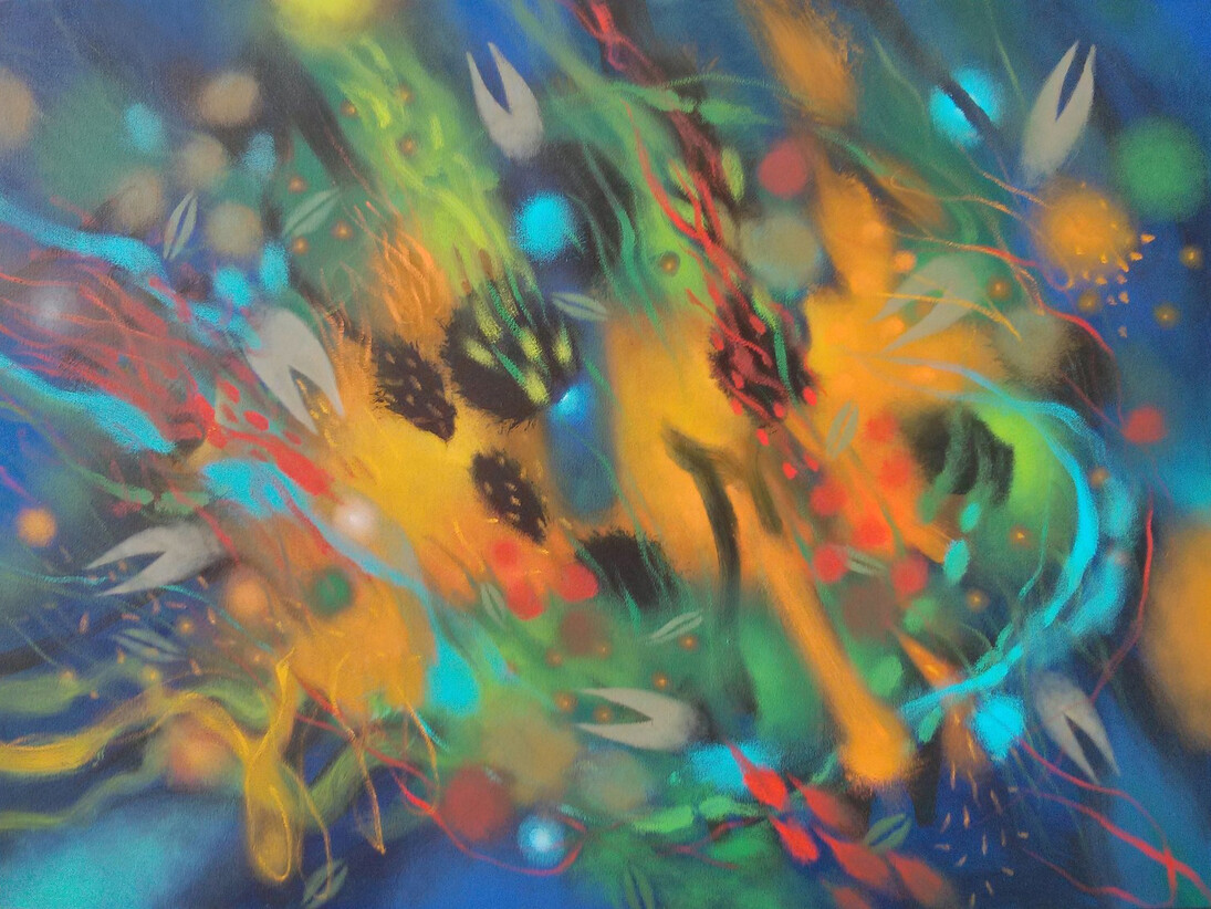 Carlos Jacanamijoy, Nido y follaje, óleo sobre lienzo, 90 x 120 cm, 2014
