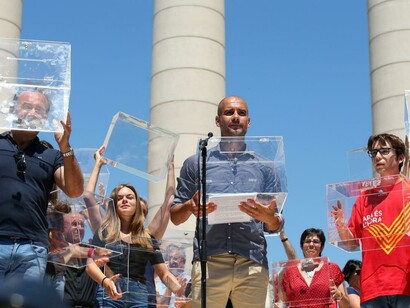 Guardiola en un acto por el referéndum de autodeterminación