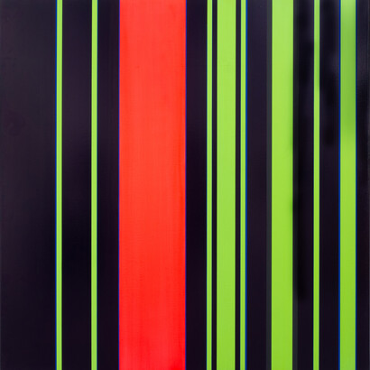Günter Fruhtrunk, Rot aus schwarz aus grün, 1971. Avec l'aimable autorisation de la Galerie Lahumière