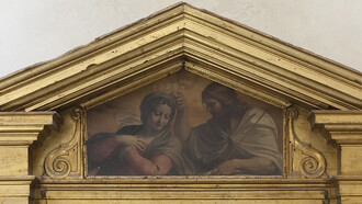 Cappella Bombasi, Innocenzo Sacconi, Incoronazione della Vergine, cimasa dell’ancona (foto Omar Kheiraoui)