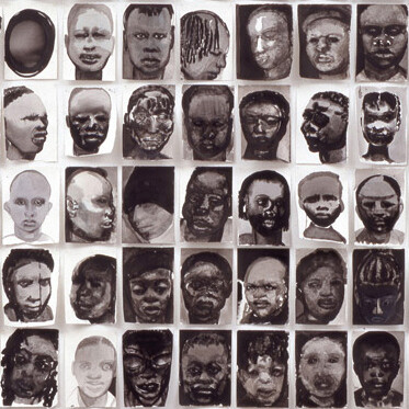 Marlene Dumas, Black Drawings, particolare,
1991-1992,
111 disegni, inchiostro su carta, un pezzo di ardesia,
totale 230 x 295 cm