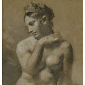Pierre-Paul Prud’hon, Female Nude, black and white chalk on blue paper, © cliché Bernardot- Musée Baron Martin-France