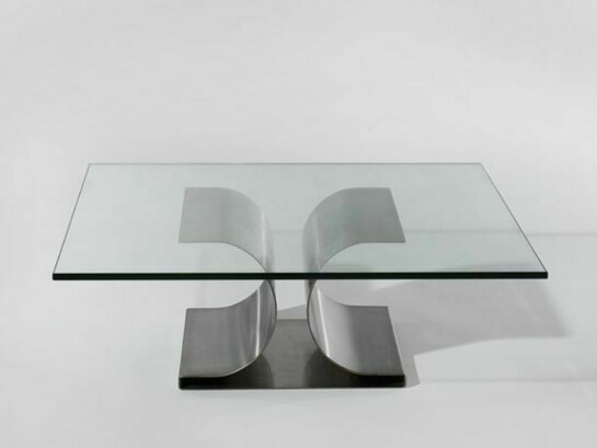 Michel Boyer, X Table, 1968. Stainless steel, glass, 12.75 H x 40 x 40 inches, 32.4 H x 101.6 x 101.6 cm
