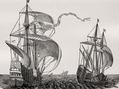 Grabado que representa dos galeones españoles