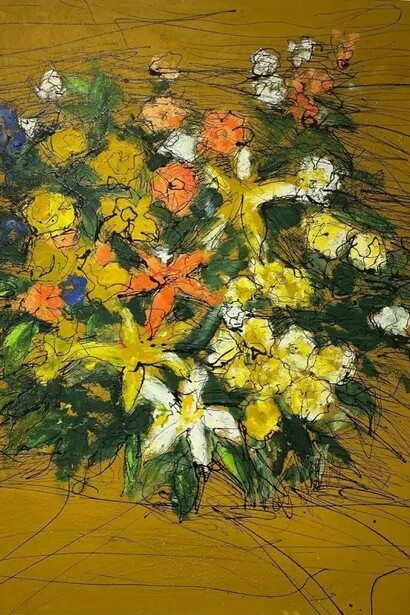 David Daoud,
Paysage Aux Fleurs (detail), 2023, Oil on canvas, 57.5" x 45". Courtesy of the artist and Agora Gallery