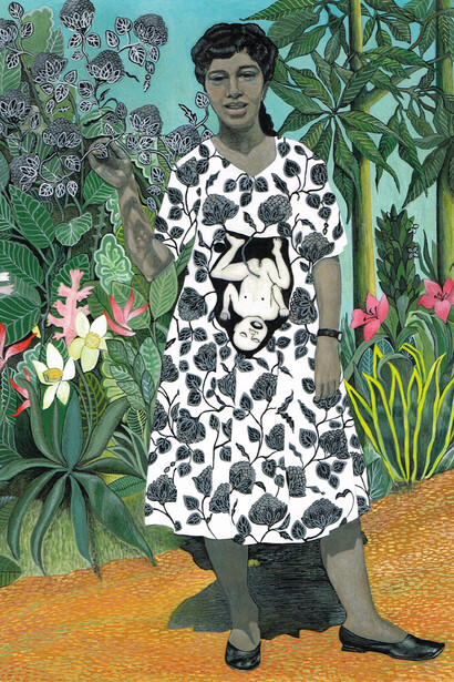 Soheila Sokhanvari, In the Garden, 2015, egg tempera on calf vellum, 15 x 20.5 cm