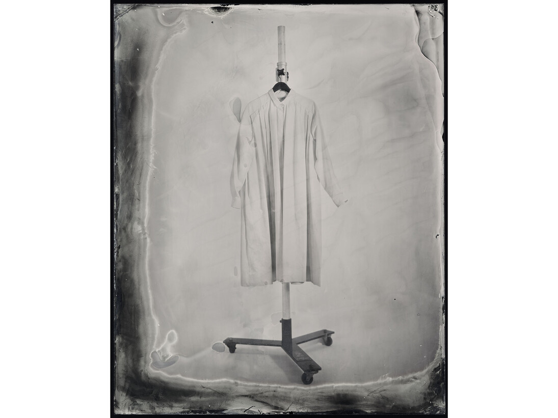 Kasia Wozniak, Wet Plate Collodion Ambrotype, Inspiration from the pages of Sherlock Holmes:“Sometimes he spent the day at the chemical laboratory, sometimes in the dissecting-rooms…” [A Study in Scarlet by Arthur Conan Doyle] “And yet you say he is not a medical student?” [A Study in Scarlet by Arthur Conan Doyle], Fashion credits: Shirt: Anna Bezgubenko, MA Fashion Design Technology Menswear, London College of Fashion, 2014, © Kasia Wozniak/Museum of London