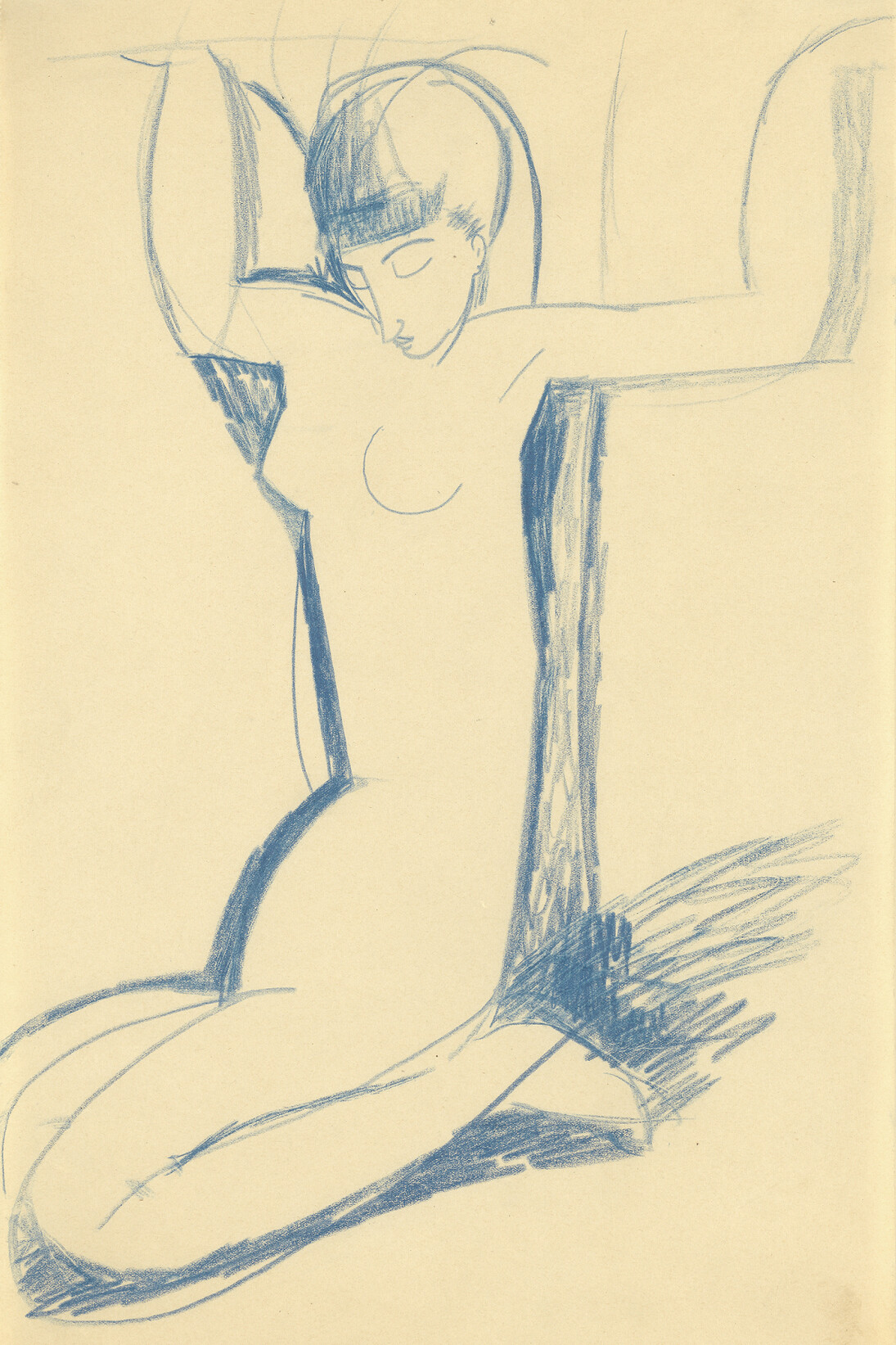 Kneeling Blue Caryatid, c.1911, Blue crayon, 43 x 26.5 cm, Courtesy: Richard Nathanson, London