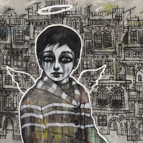 Mohannad Orabi, Untitled, 2014, Mixed media on canvas, 140 x 170 cm