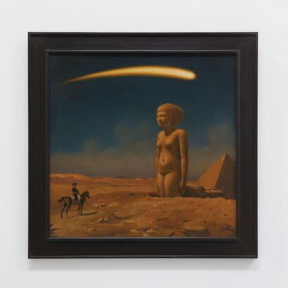 Laurent Grasso, Studies into the past (Single Cover of “Lost Queen” by Pharrell Williams), Oil on wood panel, 59,3 x 59 cm, Photo : Claire Dorn, Courtesy Galerie Perrotin