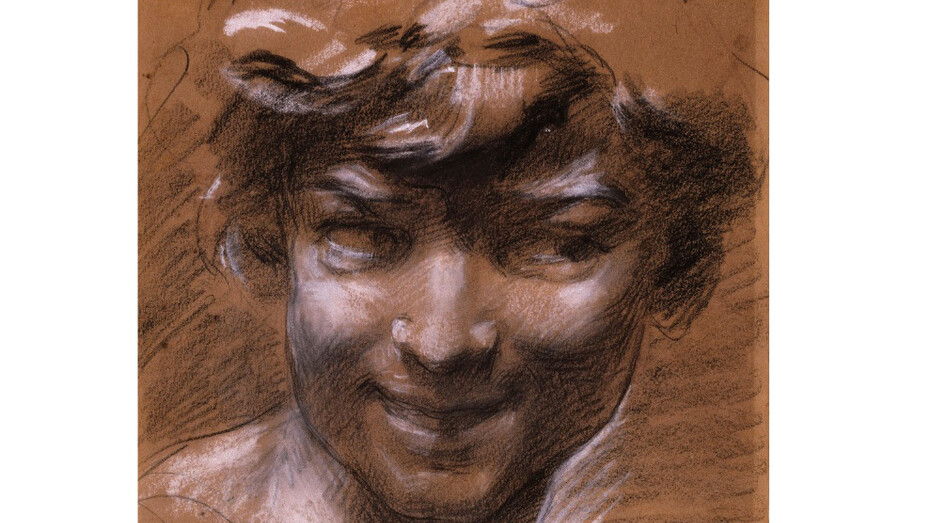 Jean-Baptiste Carpeaux (1827-1875), Tête du Pêcheur à la coquille, Crayon noir avec rehauts de blancs sur papier bistre, 30,5 x 21,5 cm, Paris, musée d’Orsay, RF 5138, © RMN-Grand Palais (Musée d'Orsay) / Jean-Gilles Berizzi