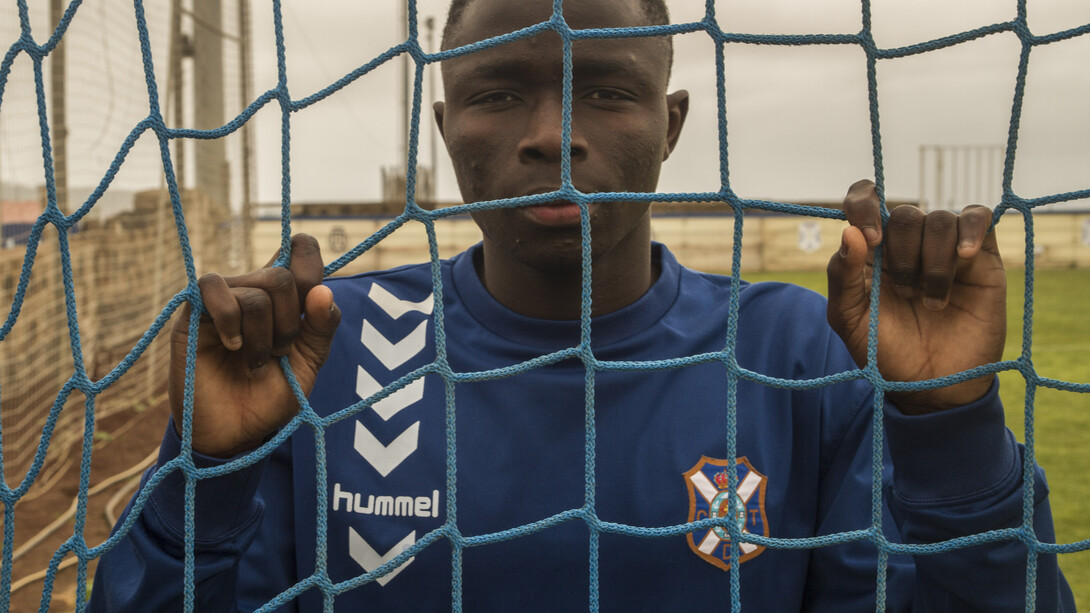 Diop en un entrenamiento del equipo filial del C.D. Tenerife