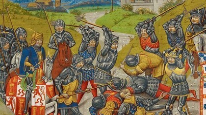 A batalha de Aljubarrota de 1385, British Library, Ms. Royal 14 E IV, f. 204r (ca. 1479-1480)