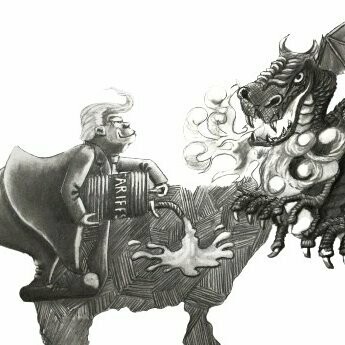 "Trump impone tarifas a China", lápiz sobre papel, autor desconocido