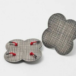 Susan Cross, Poppy Brooches, oxidised silver, Korean red braid cross, Photograph: William Van Esland