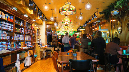 The cozy and inviting interior of Le Petit Dep in Montreal, Quebec, Canada