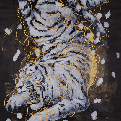 Ye Linghan (b. 1985), Gold.Circle.Tiger 09, 2014, Acrylic on canvas, 140 x 90 cm; (55 1/8 x 35 3/8 in.)