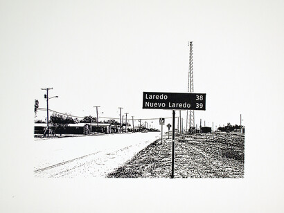 Ethel Shipton, Los Dos Laredos, screen print on strathmore cotton paper, 15 x 22", 2014