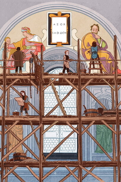 The fresco technique: arricio, drawing and painting, illustration by Sabrina Gabrielli
