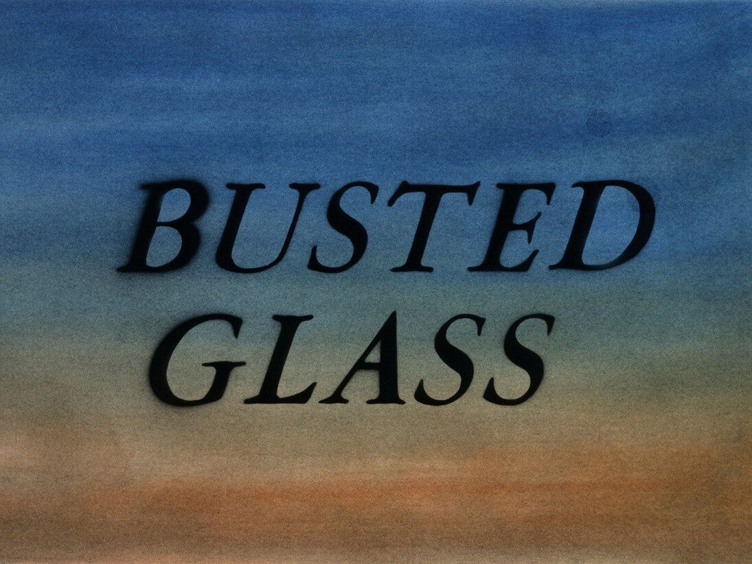 Ed Ruscha, Busted Glass, 2014, Dry pigment and acrylic on paper, 15 x 22 3/8 inches, 38.1 x 56.8 cm ©Ed Ruscha Photo by Paul Ruscha. Courtesy of the artist and Gagosian Gallery