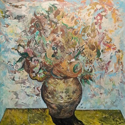 Oussama Diab, Sunflowers, after Van Gogh (detail), 2026. Courtesy of Artbooth Gallery