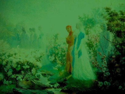 Viaje a los infiernos: «Dante y Beatriz a orillas del Leteo» (1889), Cristóbal Rojas
